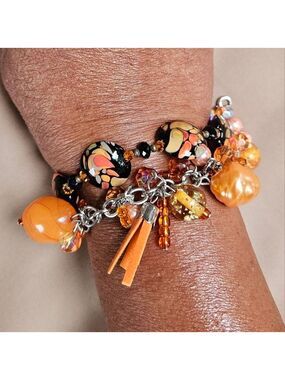 Orange Duo Agate and Bead Statement Bracelets
